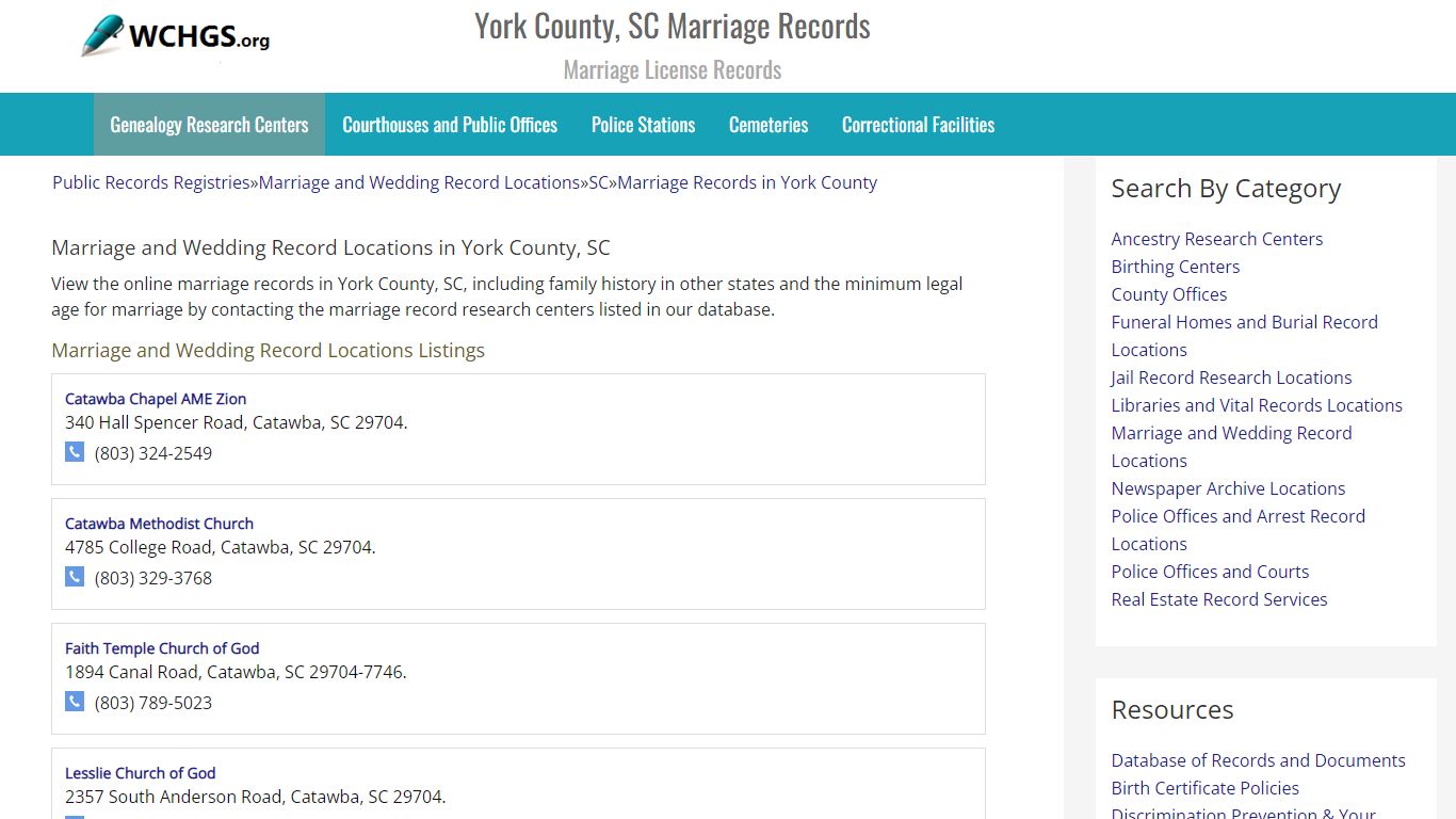 York County, SC Marriage Records - Marriage License Records